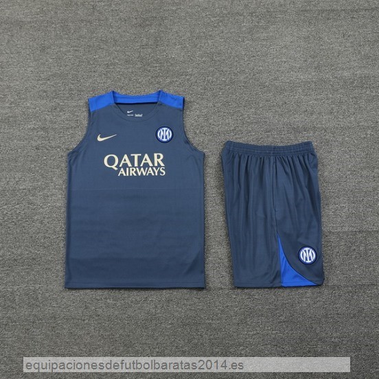 Nuevo Entrenamiento Sin Mangas Conjunto Completo Inter Milan 24/25 Gris I Azul Baratas